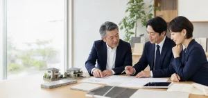 住宅会社の経営者とM&Aアドバイザーが承継について相談している様子